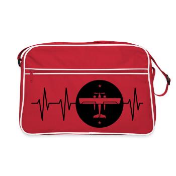 Herzschlag Fliegerei Emblem Logo Fliegen Icon Flug - Retro Tasche - Rot/Weiß - Vorne