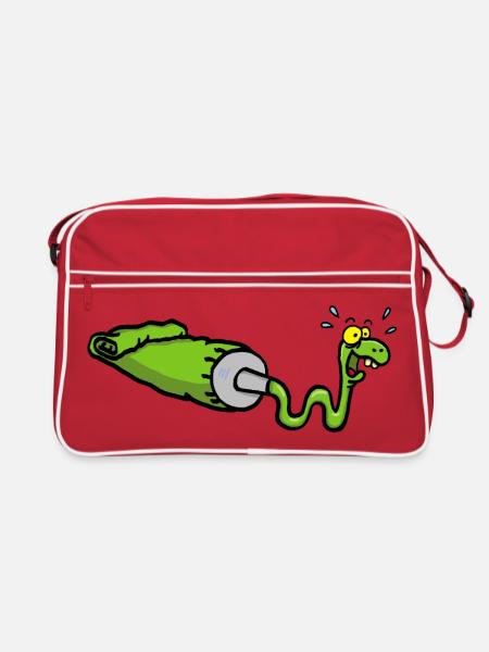Green snake and gouache tube - Retro Bag - red/white - Front