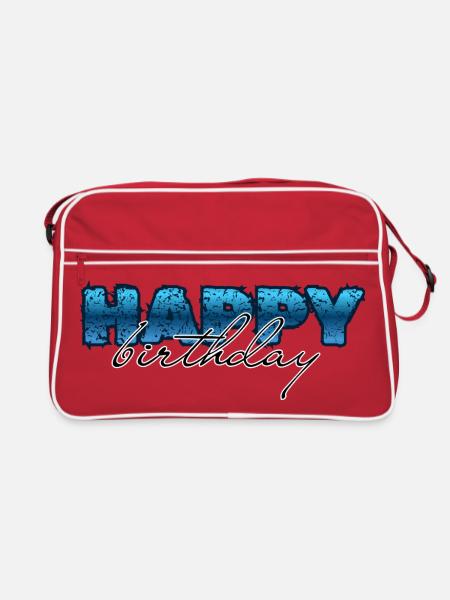 Happy Birthday, Glückwunsch, Geburtstag - Retro Tasche - Rot/Weiß - Vorne