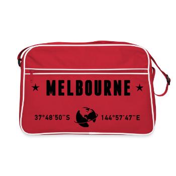 Melbourne, Australien Koordinaten für den Planeten Erde - Retro Tasche - Rot/Weiß - Vorne