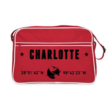 Charlotte North Carolina Coordinates Globe - Retro Bag - red/white - Front