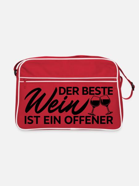 Der Beste Wein Offener Spruch Shirt - Retro Tasche - Rot/Weiß - Vorne