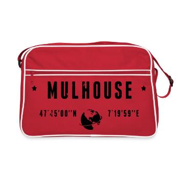 Mulhouse France Coordonnées Gps Globe - Sac Retro - rouge/blanc - Devant