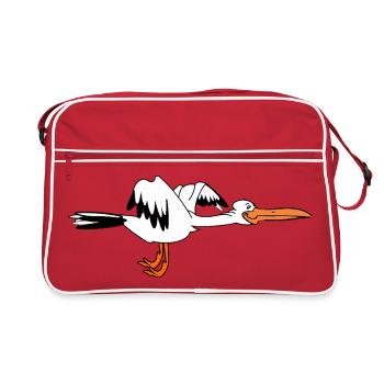 Happy Stork – Die Geburt steht bevor - Retro Tasche - Rot/Weiß - Vorne