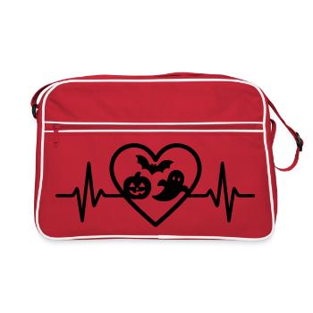 Halloween Coeur Citrouille Fantôme Chauve-souris - Sac Retro - rouge/blanc - Devant