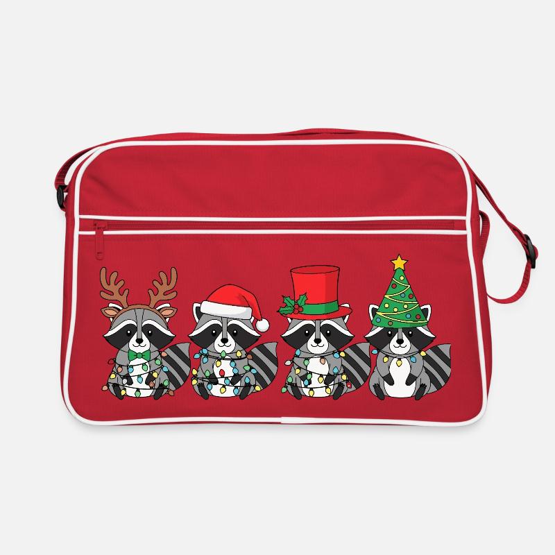 Waschbär Weihnachtsmann Weihnachtsbeleuchtung - Retro Tasche - Rot/Weiß