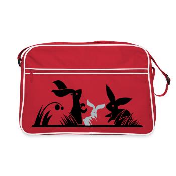 three rabbits in a meadow - Retro Bag - red/white - Front