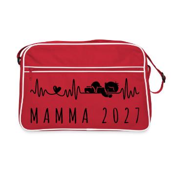 Mamma 2027 Battito Cardiaco in Gravidanza - Retro Tasche - Rot/Weiß - Vorne