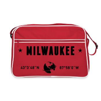 Milwaukee, Wisconsin, Koordinaten GPS-Globus - Retro Tasche - Rot/Weiß - Vorne