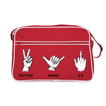 Victory Shaka FU Handzeichen Set – Illustration - Retro Tasche - Rot/Weiß - Vorne