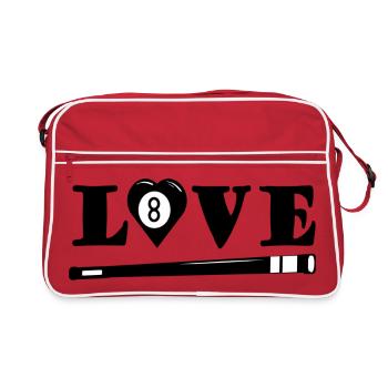 Love Billard mit Herz und Queue (Billardspieler) - Retro Tasche - Rot/Weiß - Vorne