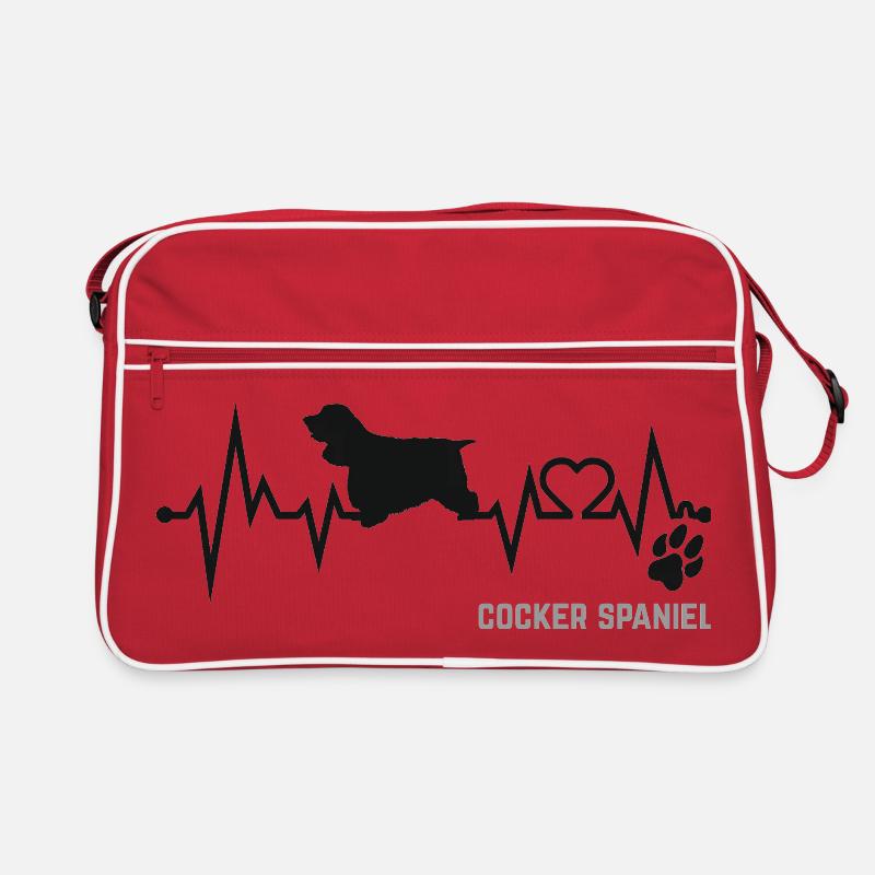 Cocker Spaniel Heartbeat Pulse ECG Dog Gift - Retro Bag - red/white