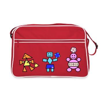 Geometric Playful Robots and Bear  - Retro Bag - red/white - Front