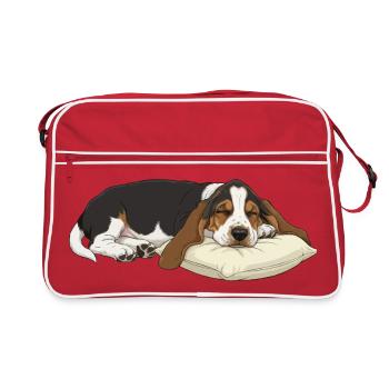 Sleeping Basset Hound on Pillow - Retro Bag - red/white - Front