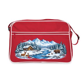 Winter Forest Cabin by the River - Retro Bag - red/white - Front