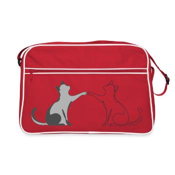 Two Cats Line Art Illustration - Retro Bag - red/white - Front