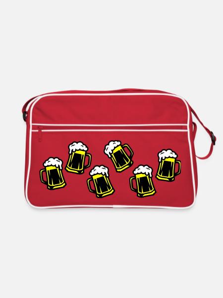 Bière, Bière, Verre de bière, Tasse de bière - Sac Retro - rouge/blanc - Devant