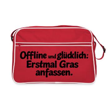 Offline und glücklich: Erstmal Gras anfassen. - Retro Tasche - Rot/Weiß - Vorne