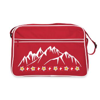 Schweiz, Urlaub, Alpen, Gletscher mit Edelweiss - Retro Tasche - Rot/Weiß - Vorne