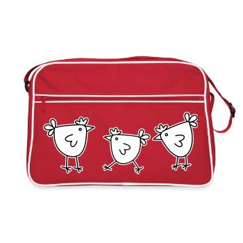 3 Hühner Hennen Federvieh - Retro Tasche - Rot/Weiß - Vorne