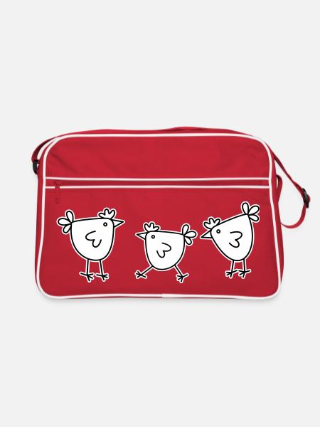 3 Hühner Hennen Federvieh - Retro Tasche - Rot/Weiß - Vorne