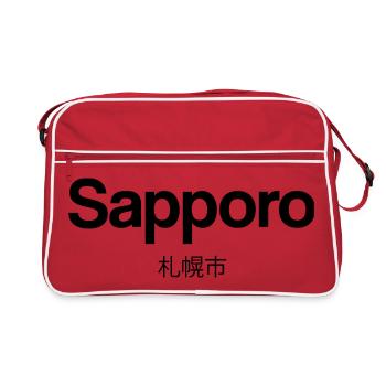 Sapporo Japan Minimal Typografie - Retro Tasche - Rot/Weiß - Vorne