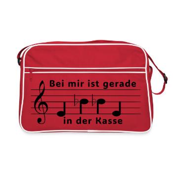 Noten - Ebbe In Der Kasse Humorvolle Notenschrift - Retro Tasche - Rot/Weiß - Vorne
