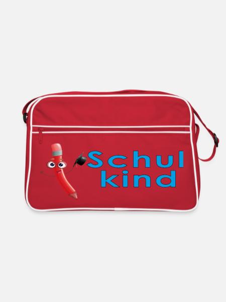Lustiger Schulstift zum Schulanfang - Retro Tasche - Rot/Weiß - Vorne
