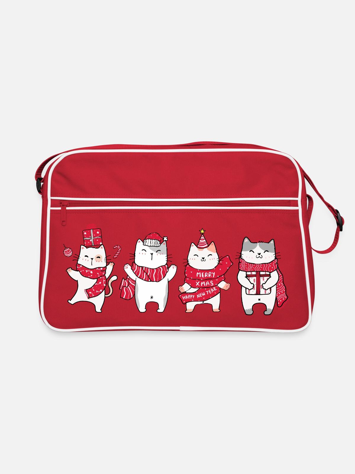 cat in christmas - Retro Bag - red/white - Front