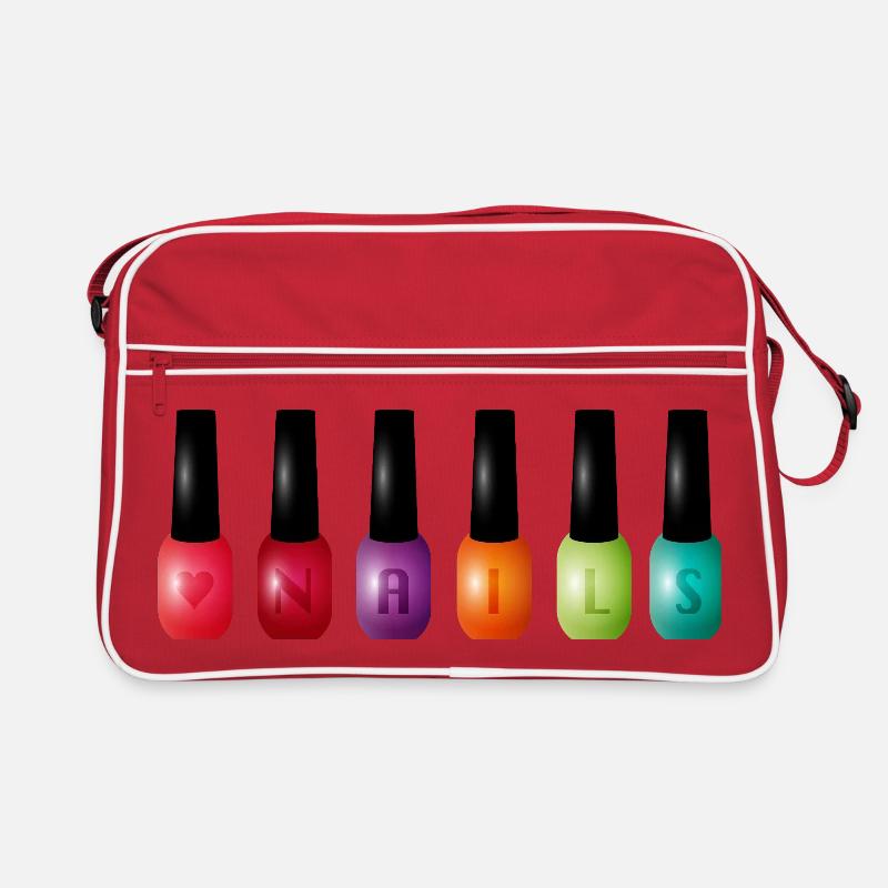 Bunter Nagellack mit „Nails“-Typografie Motiv Retro Tasche