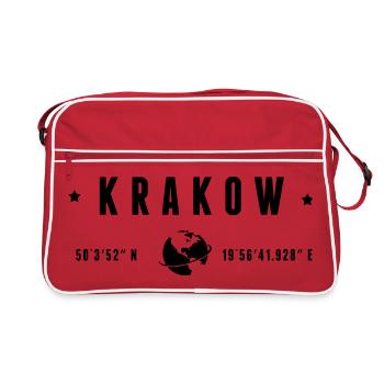 Krakow Coordonnées GPS Globe Typographie Moderne - Sac Retro - rouge/blanc - Devant