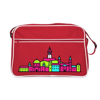 Grazer Stadtskyline Uhrturm Moderne Linienkunst - Retro Tasche - Rot/Weiß - Vorne