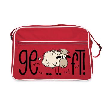 Geschafft! Lustiges Schaf Doktorhut Abschluss 2026 - Retro Tasche - Rot/Weiß - Vorne