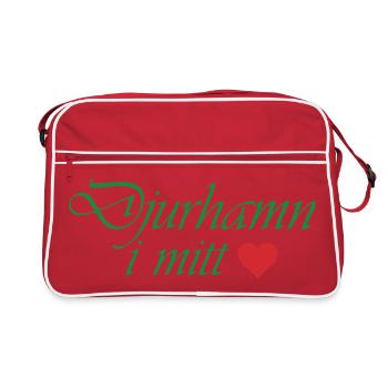 Calligraphie verte « Djurhamn in mine » avec un cœur rouge - Sac Retro - rouge/blanc - Devant