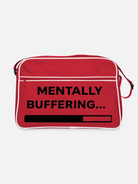 MENTALLY BUFFERING… | Minimal Loading Bar Design - Retro Tasche - Rot/Weiß - Vorne