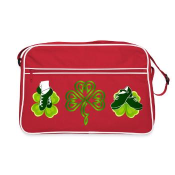 Irische Tanzschuhe, Klee und grünes Kleeblatt - Retro Tasche - Rot/Weiß - Vorne