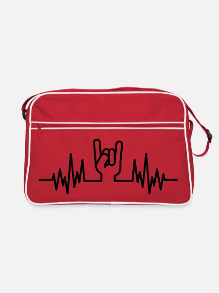 rock hand beat - Retro Tasche - Rot/Weiß - Vorne
