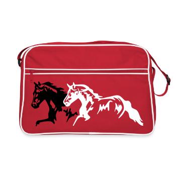 Horses stallion - mare - foal - Retro Bag - red/white - Front