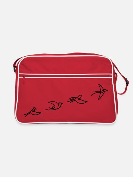 Der Flug des schwarzen Vogels - Retro Tasche - Rot/Weiß - Vorne