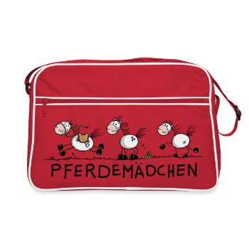Cheval, fille cheval, dessin de bonhomme bâton - Sac Retro - rouge/blanc - Devant