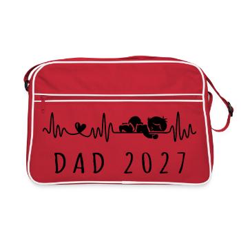 Papa 2027 Heartbeat Baby-Ankündigung Schwangerschaft - Retro Tasche - Rot/Weiß - Vorne