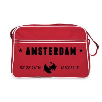 Amsterdam Netherlands Coordinates Gps Globe - Retro Bag - red/white - Front