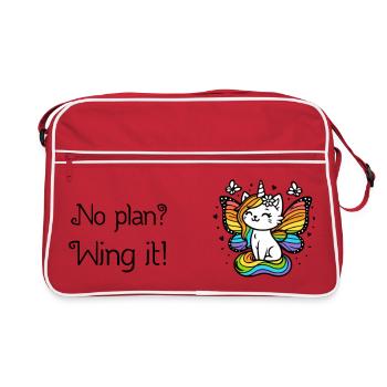 Pas de plan ? Ailez-le ! Chat licorne ailé (coloré) - Sac Retro - rouge/blanc - Devant