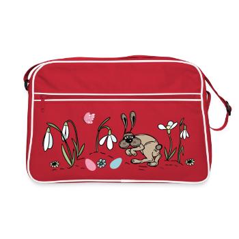 Osterhase im Frühling - Retro Tasche - Rot/Weiß - Vorne