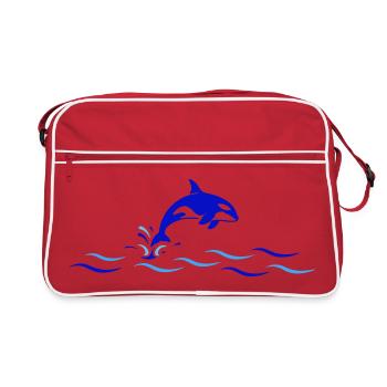 Orca jumps over waves - Retro Bag - red/white - Front