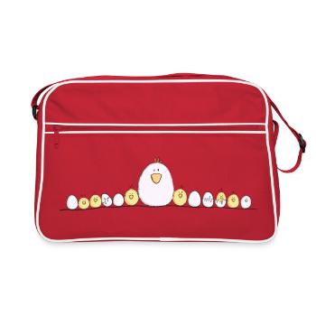 Mama Huhn Mit Kücken I Lustige Hühner - Retro Tasche - Rot/Weiß - Vorne