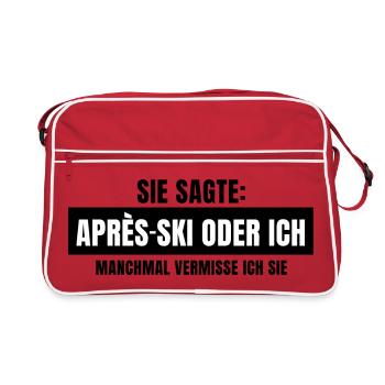 Sie sagte Apres Ski oder ich Party lustig Design - Retro Tasche - Rot/Weiß - Vorne