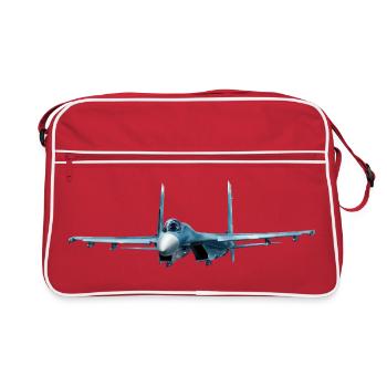 Blaues Kampfflugzeug-Design - Retro Tasche - Rot/Weiß - Vorne
