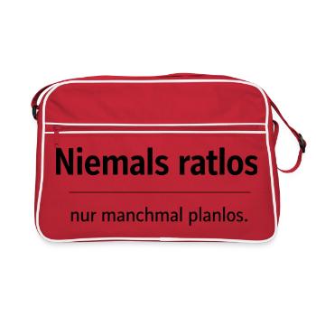 Niemals ratlos, nur planlos manchmal - Retro Tasche - Rot/Weiß - Vorne