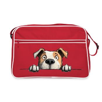 Peeking Staffy Funny Dog Lover Merch - Retro Bag - red/white - Front